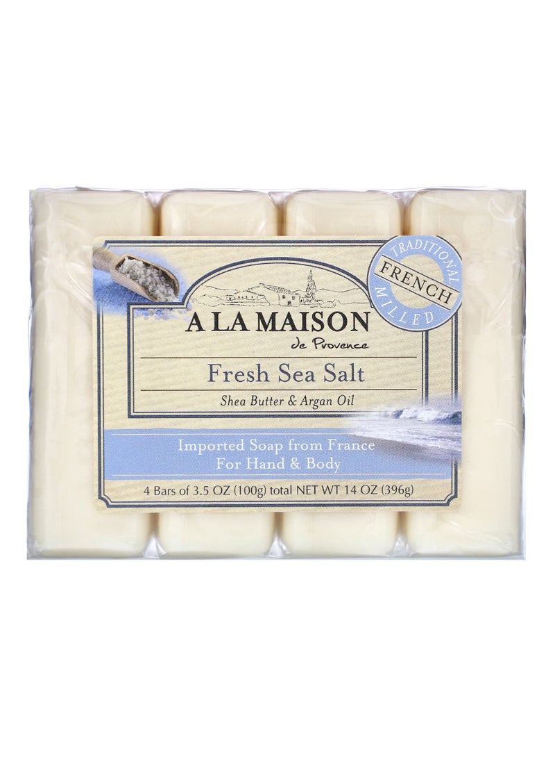 A La Maison De Provence Hand & Body Bar Soap Fresh Sea Salt 4 Bars 3.5 oz Each 