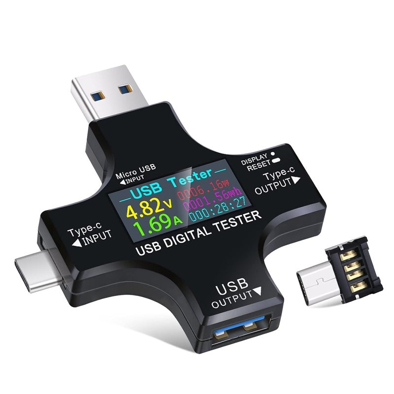 إيفر سيم إيفرسام 2 في 1 نوع C USB اختبار شاشة ملونة LCD رقمي متعدد القياسات، USB C الجهد الحالي الفولتميتر أمبير فولت أميتر كاشف USB كابل شاحن مؤشر DC3.6-30V/0-5.1A - Image 1