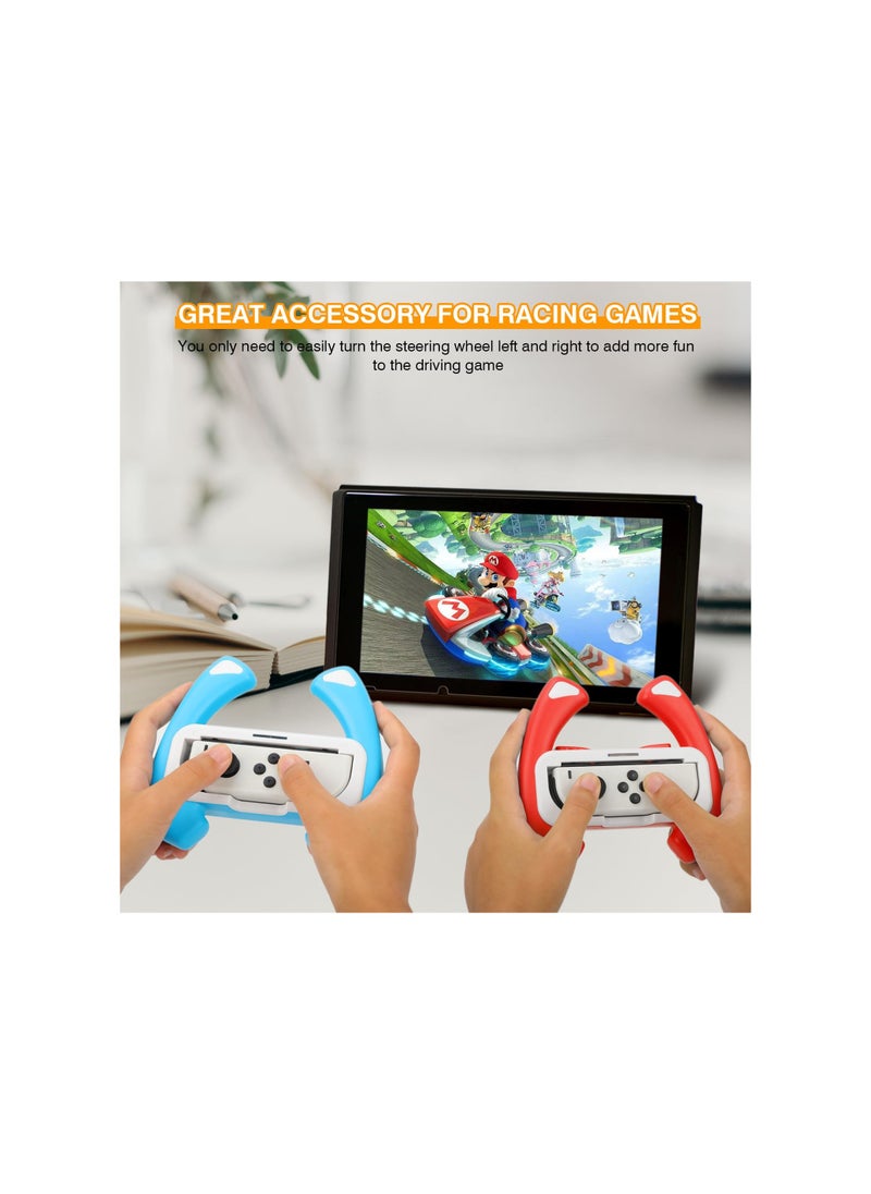 SYOSI - Controller Handle, Steering Wheel Controller for Nintendo Switch & Switch Oled, Racing Games Removable Accessories Joy Con Controller Grip for Mario Kart, Red/Blue Combo(2 Pack) - Image 1