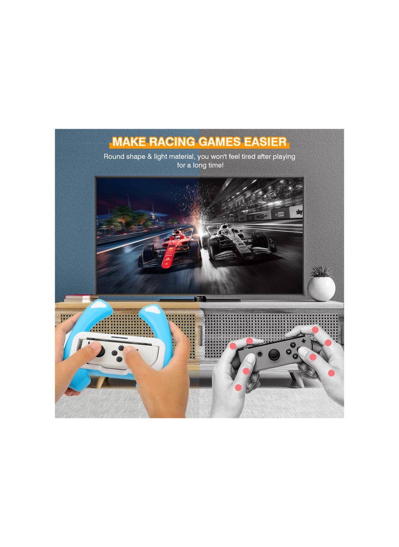 SYOSI - Controller Handle, Steering Wheel Controller for Nintendo Switch & Switch Oled, Racing Games Removable Accessories Joy Con Controller Grip for Mario Kart, Red/Blue Combo(2 Pack) - Image 1