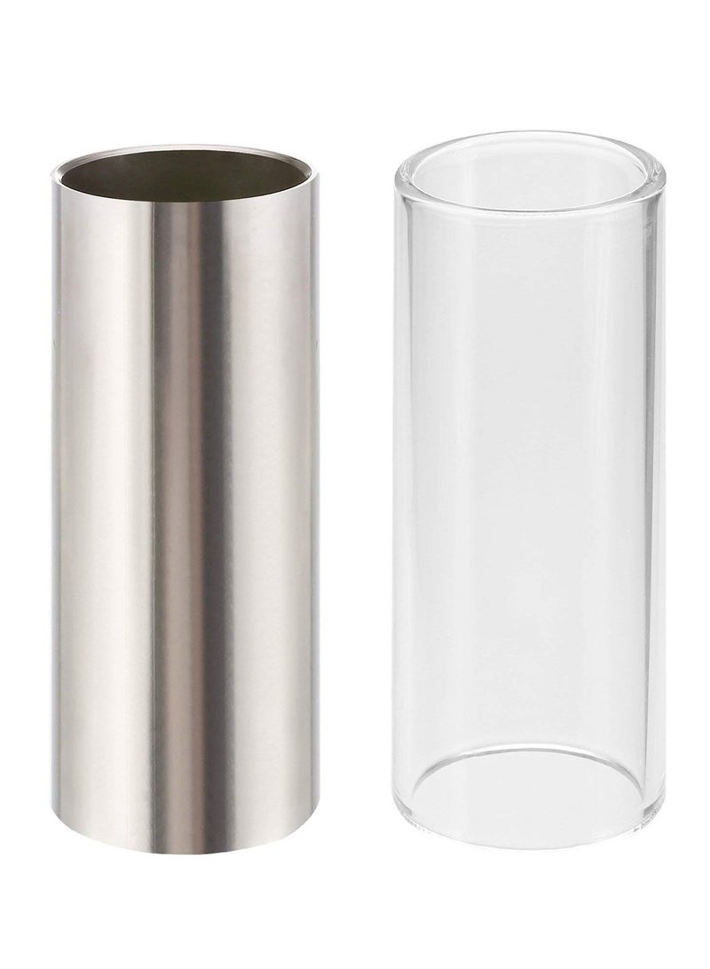 2 Pieces Glass Slide and Stainless Steel Slide in Box,Enhance Your Guitar Playing ,for Guitar, Bass, Medium (6 cm)  - Image 1