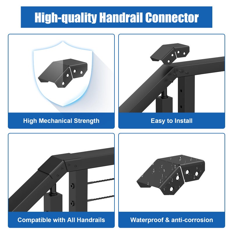 BLIKA Handrail Connectors, Black Powder Coated Aluminum Horizontal to Stair Upper Sleeve for Deck Stair Cable Railing Rectangular Handrail, Stair Connectors for Hand Rail - Image 5