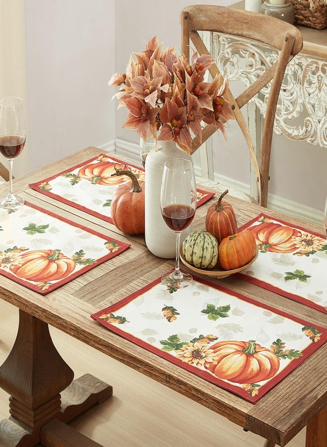 Newbridge Thanksgiving Autumn's Bounty Bordered Fabric Placemats, Bountiful Farm Pumpkin Fall Harvest Multicolor Easy Care for Holiday Party, Set of 4 Place Mats - Image 1