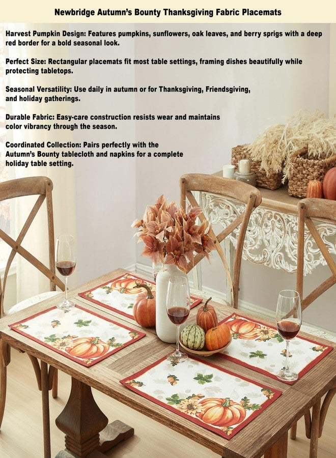 Newbridge Thanksgiving Autumn's Bounty Bordered Fabric Placemats, Bountiful Farm Pumpkin Fall Harvest Multicolor Easy Care for Holiday Party, Set of 4 Place Mats - Image 3