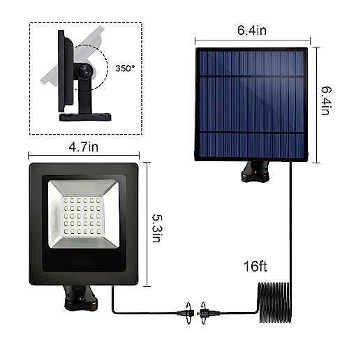 Ousam Led أضواء شمسية خارجية مع كابل بطول 16 قدم من الغسق إلى الفجر 4400 مللي أمبير أضواء فيضانية شمسية مقاومة للماء LED 3000K ضوء كشاف للخارج، المرآب، الفناء، الشارع، العلم، إضاءة المناظر الطبيعية (أبيض دافئ) - Image 2