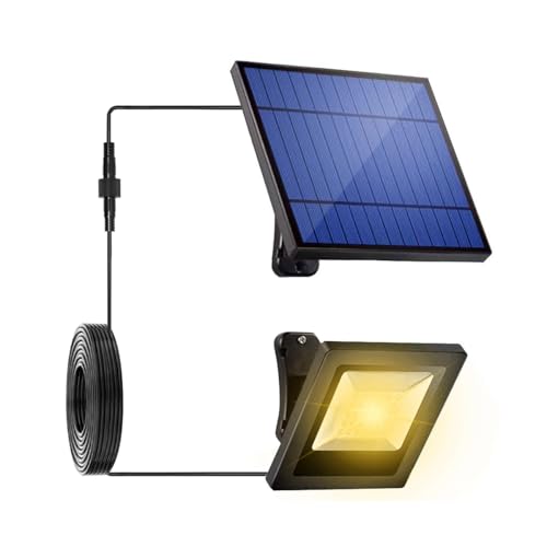 Ousam Led أضواء شمسية خارجية مع كابل بطول 16 قدم من الغسق إلى الفجر 4400 مللي أمبير أضواء فيضانية شمسية مقاومة للماء LED 3000K ضوء كشاف للخارج، المرآب، الفناء، الشارع، العلم، إضاءة المناظر الطبيعية (أبيض دافئ) - Image 1