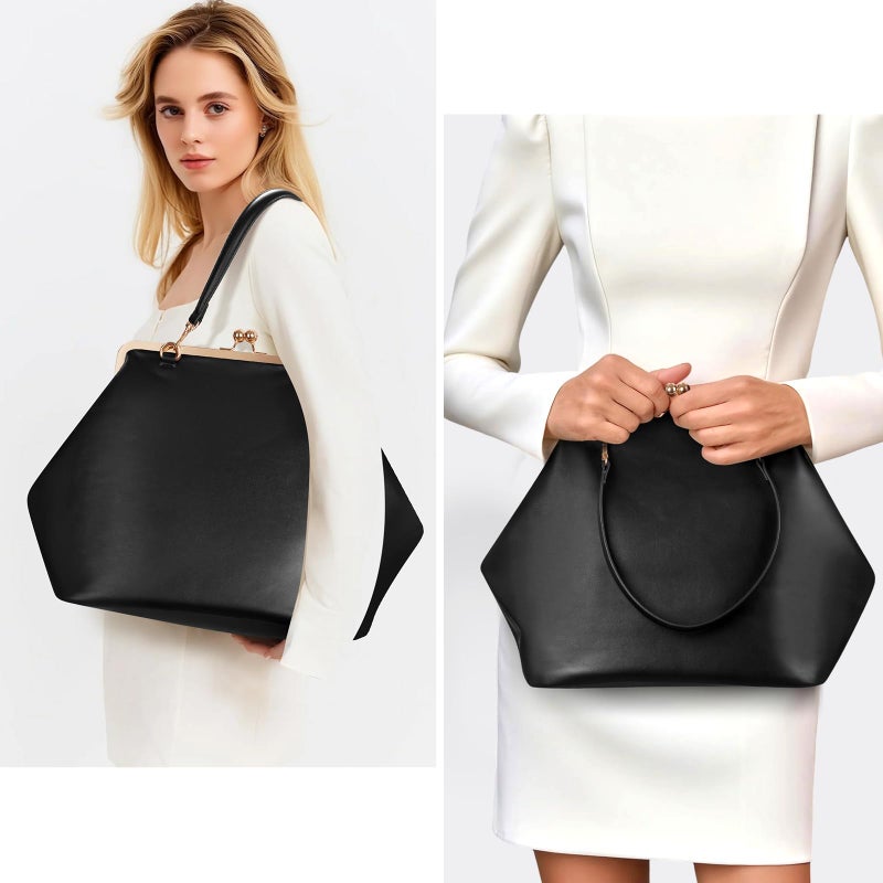 CATSEA Large Women's Kiss Lock Bag PU Medium Top Handle Handbags Kiss Clasp Shoulder Bags Tote Purse Messenger Clutch - Image 2