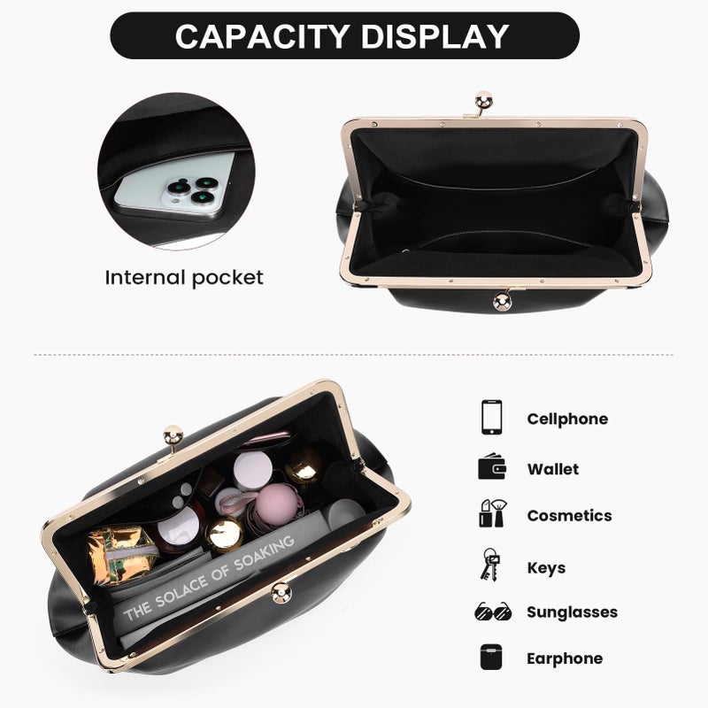 CATSEA Large Women's Kiss Lock Bag PU Medium Top Handle Handbags Kiss Clasp Shoulder Bags Tote Purse Messenger Clutch - Image 5