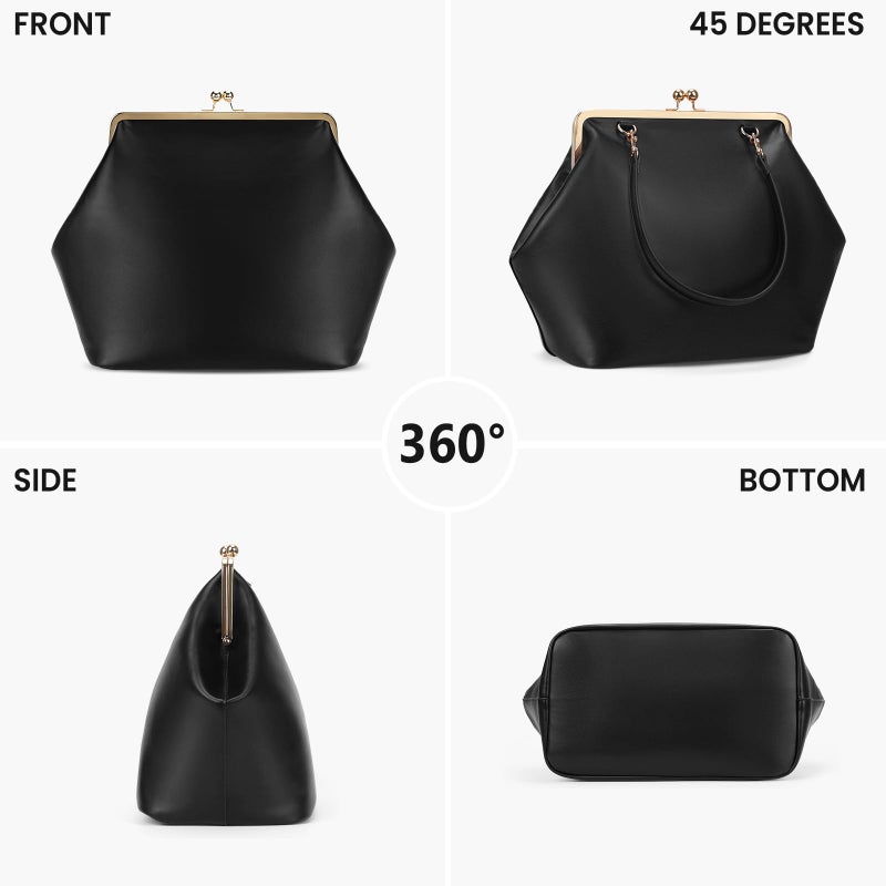 CATSEA Large Women's Kiss Lock Bag PU Medium Top Handle Handbags Kiss Clasp Shoulder Bags Tote Purse Messenger Clutch - Image 3