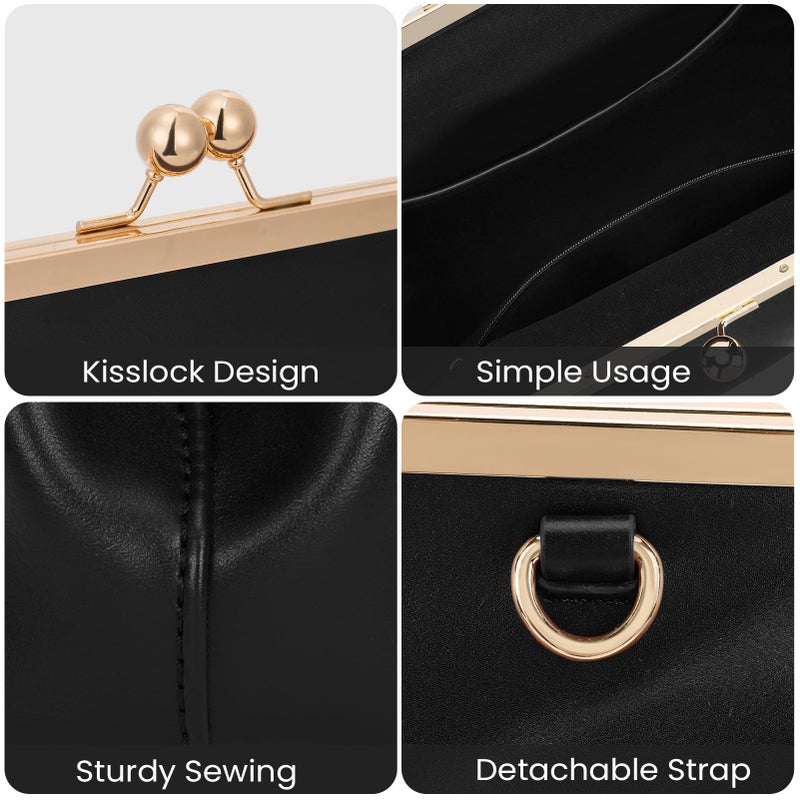 CATSEA Large Women's Kiss Lock Bag PU Medium Top Handle Handbags Kiss Clasp Shoulder Bags Tote Purse Messenger Clutch - Image 4