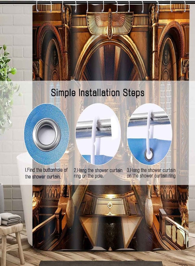 NTETSN Ancient Egypt Shower Curtain Egyptian Temple Hypostyle Hall Golden Palace Throne Room Hallway Style Dressing Room Wardrobe Privacy Divider Bathing Curtains 72x72 Inch - Image 4