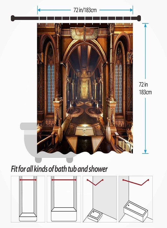NTETSN Ancient Egypt Shower Curtain Egyptian Temple Hypostyle Hall Golden Palace Throne Room Hallway Style Dressing Room Wardrobe Privacy Divider Bathing Curtains 72x72 Inch - Image 3