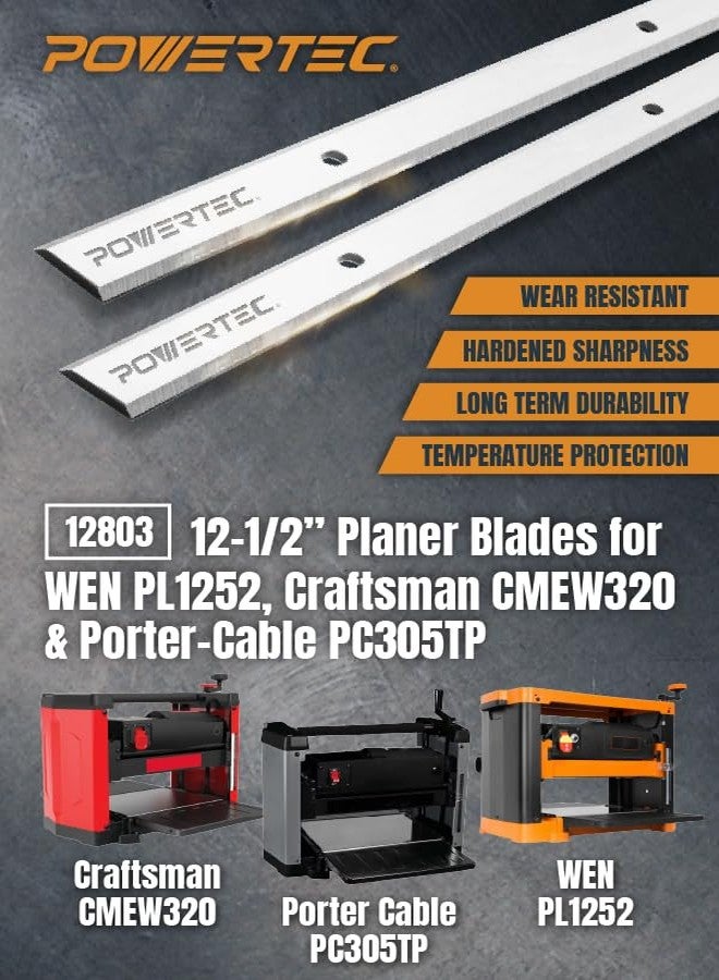 POWERTEC 12-1/2 Inch Planer Blades for Craftsman CMEW320 21758, WEN PL1252 6550, Delta 22-560 22-565 TP305 TP400LS, Grizzly G0663, Porter Cable PC305TP, POWERTEC PL1252 Planer, Set of 2 (12803) - Image 2