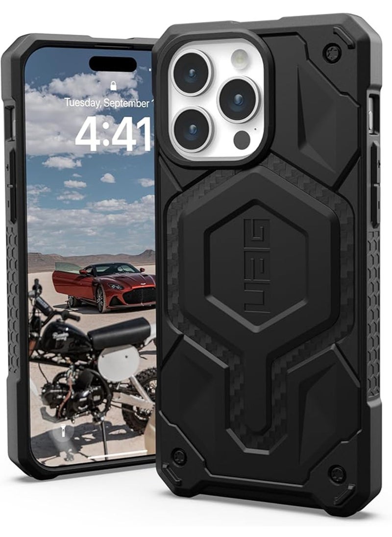 Urban Armor Gear - UAG Monarch Pro MagSafe for iPhone 15 Pro Max Case Cover [25 Feet Drop Tested] - Carbon Fiber - Image 1