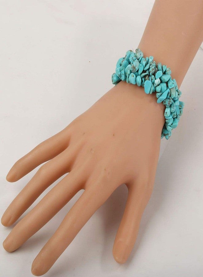 YACQ Turquoise Stretch Cuff Bracelet 5 Layer Braided Chunky Chakra bracelet Handmade Jewelry for Women Girlfriends Wife 7.5" - Image 2
