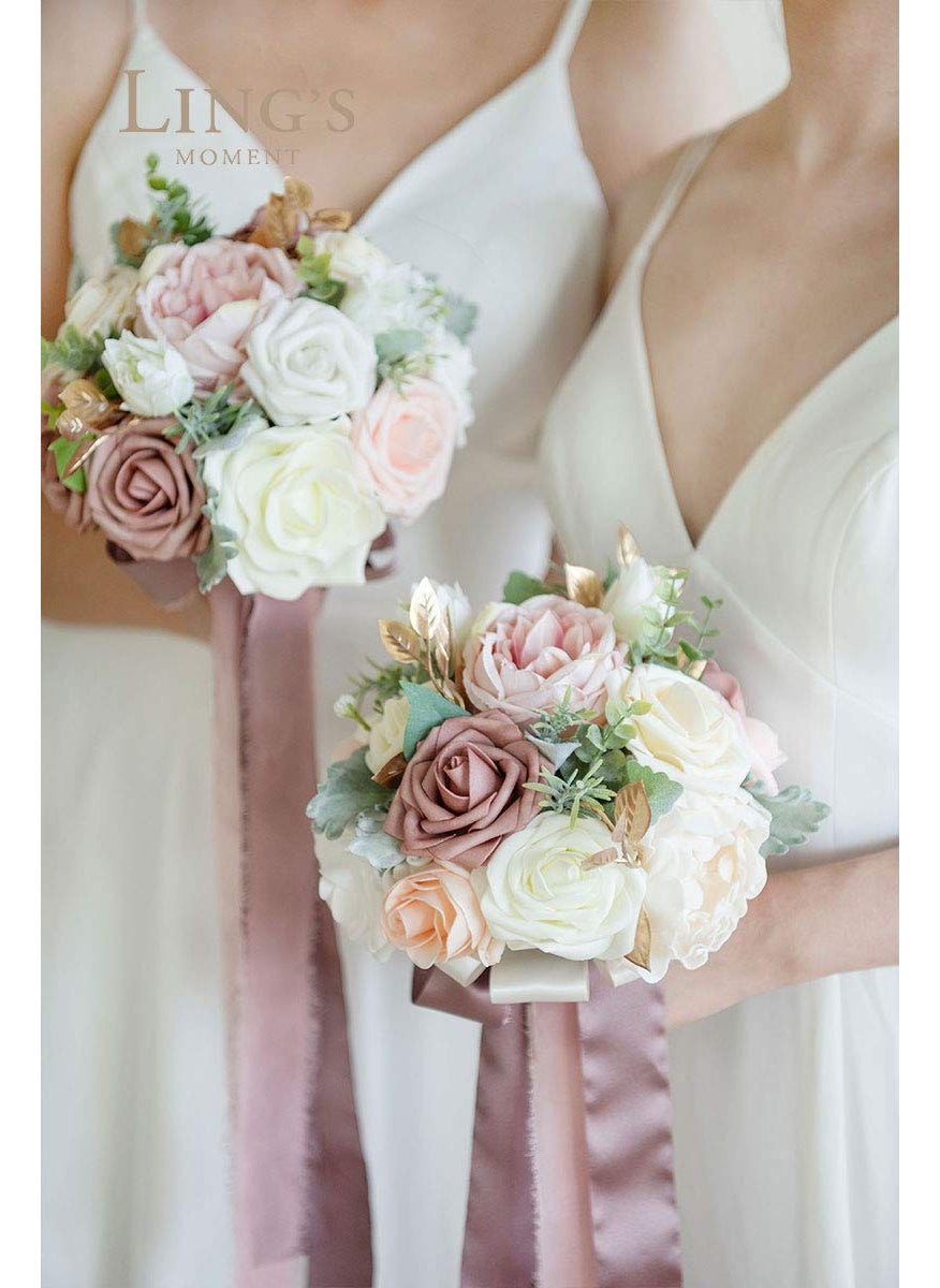 Ling's moment Ling's Moment Pink Bridesmaid Bouquet  Dusty Rose Wedding Bouquets for Bridesmaids  7 Inch Dusty Rose Bridal Bouquets for Bridesmaids  Wedding  Ceremony  Anniversary  Homecoming  etc.  - Image 3