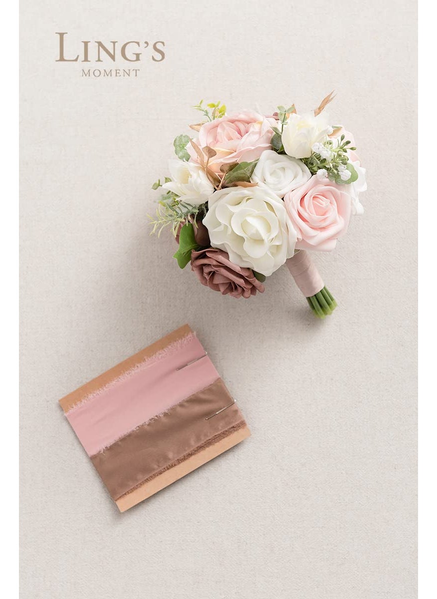 Ling's moment Ling's Moment Pink Bridesmaid Bouquet  Dusty Rose Wedding Bouquets for Bridesmaids  7 Inch Dusty Rose Bridal Bouquets for Bridesmaids  Wedding  Ceremony  Anniversary  Homecoming  etc.  - Image 4