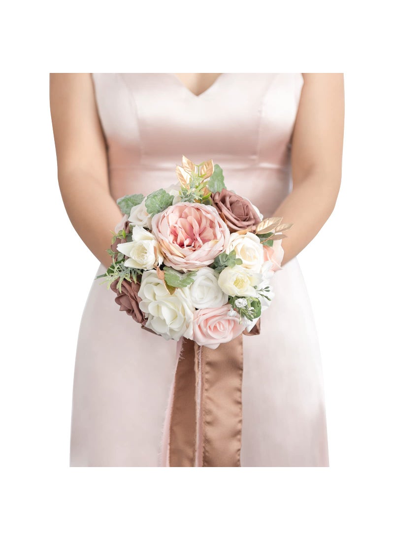 Ling's moment Ling's Moment Pink Bridesmaid Bouquet  Dusty Rose Wedding Bouquets for Bridesmaids  7 Inch Dusty Rose Bridal Bouquets for Bridesmaids  Wedding  Ceremony  Anniversary  Homecoming  etc.  - Image 1