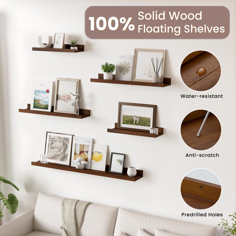 Acovy Floating Shelves for Wall, 36 inch Solid Wood Picture Ledge Shelf, Picture Shelf for Wall with Ledge, Floating Book Shelves for Living Room Bedroom Kitchen Nursery Decor, Walnut, Set of 2 - Image 5