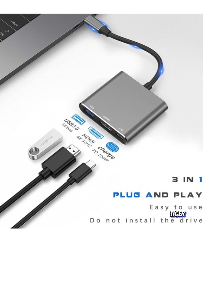 TIGER USB-C to HDMI Multiport Adapter with Charging Port – 4K Video Converter, USB 3.0 Adapter, Compatible with Mac, iPad Pro, MacBook, Chromebook – Reliable, High-Speed Data Transfer & Display Solution  - Image 2
