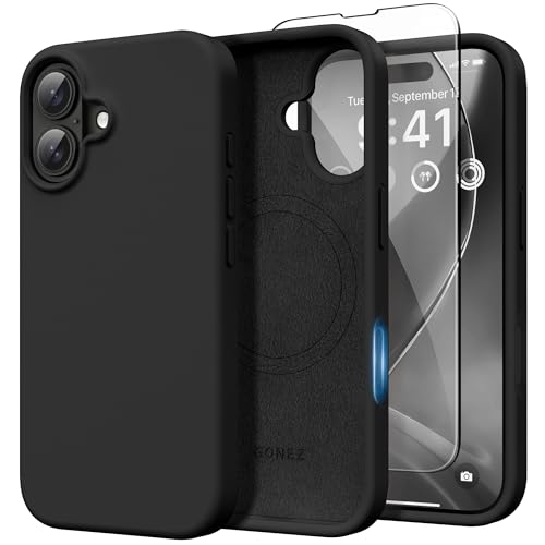 GONEZ Magnetic for iPhone 16 Case, [Compatible with MagSafe] Anti-Scratch Microfiber Lining & Screen Protector, Silicone Camera Control, Shockproof Slim Phone Cover 6.1 inch, Black - Image 1
