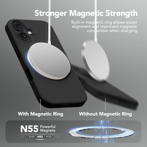 GONEZ Magnetic for iPhone 16 Case, [Compatible with MagSafe] Anti-Scratch Microfiber Lining & Screen Protector, Silicone Camera Control, Shockproof Slim Phone Cover 6.1 inch, Black - Image 2