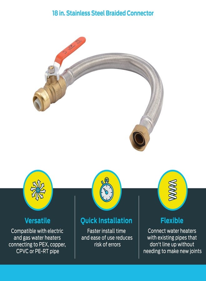 SharkBite 3/4 Inch Ball Valve x 3/4 Inch FIP x 18 Inch Stainless Steel Flexible Water Heater Connector, Push to Connect Brass Plumbing Fitting, PEX Pipe, Copper, CPVC, PE-RT, HDPE, U3088FLEX18BVLF - Image 4