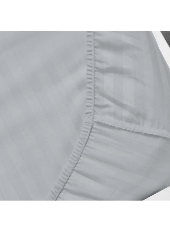 Rest Stripe Fitted Sheet Set Twin 120 X 200+25 Cm + 2 Pillowcases 50 X 75 Cm Brushed Microfiber Premium Durable Quality Deep Pocket For A Perfect Fit Shrinkage Fade Resistant Silver  - Image 3