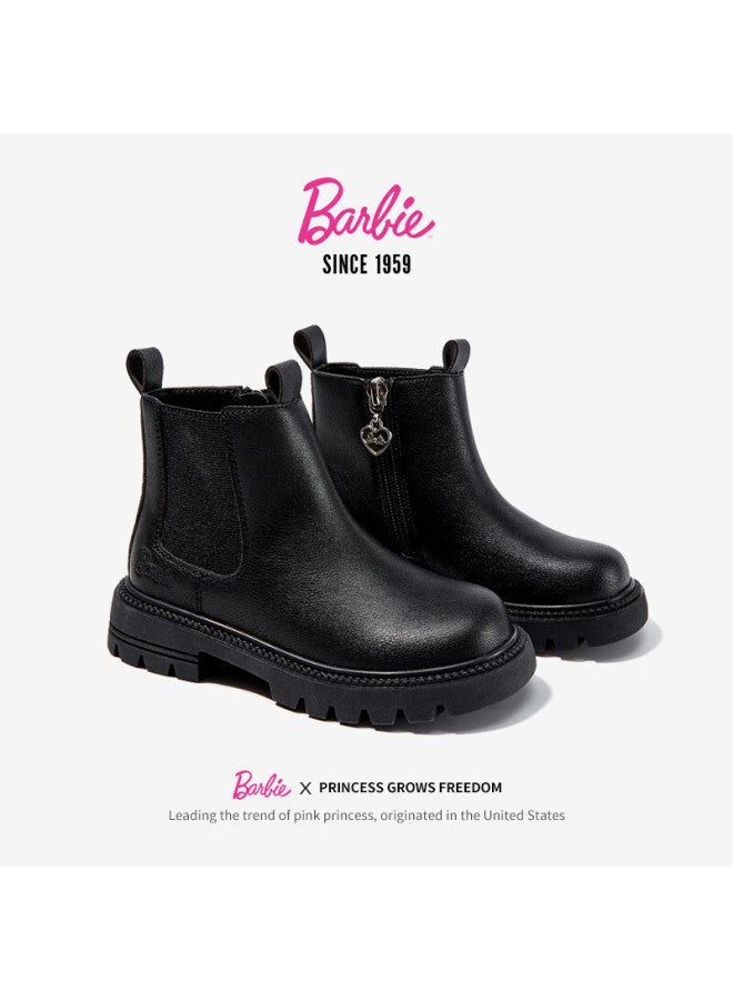 Barbie أحذية باربي للأطفال، أحذية قصيرة للفتيات، أحذية مارتن مفردة بطبقة داخلية، أحذية جلدية للفتيات، أحذية جلدية تشيلسي Da6566، سوداء، مقاس 30 - Image 5