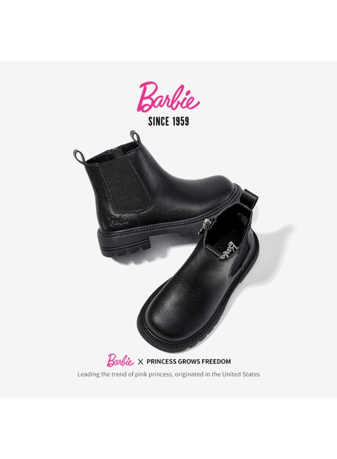 Barbie أحذية باربي للأطفال، أحذية قصيرة للفتيات، أحذية مارتن مفردة بطبقة داخلية، أحذية جلدية للفتيات، أحذية جلدية تشيلسي Da6566، سوداء، مقاس 30 - Image 3