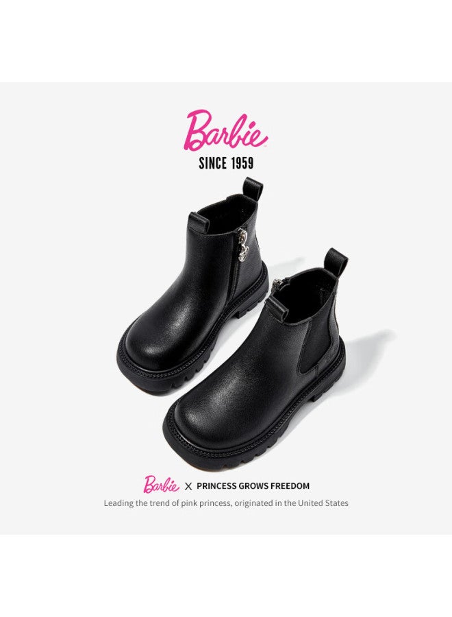 Barbie أحذية باربي للأطفال، أحذية قصيرة للفتيات، أحذية مارتن مفردة بطبقة داخلية، أحذية جلدية للفتيات، أحذية جلدية تشيلسي Da6566، سوداء، مقاس 30 - Image 2