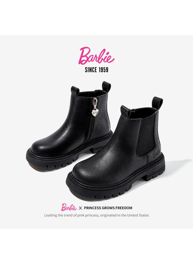 Barbie أحذية باربي للأطفال، أحذية قصيرة للفتيات، أحذية مارتن مفردة بطبقة داخلية، أحذية جلدية للفتيات، أحذية جلدية تشيلسي Da6566، سوداء، مقاس 30 - Image 4