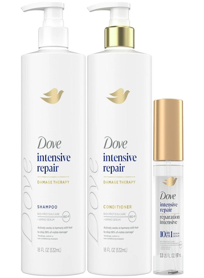 Dove مجموعة شامبو وبلسم وسيروم دوف، إصلاح مكثف - علاج الأضرار تركيبات العناية بالبروتين الحيوي لاستعادة الشعر الجاف والتالف (مجموعة من 3 قطع) - Image 1