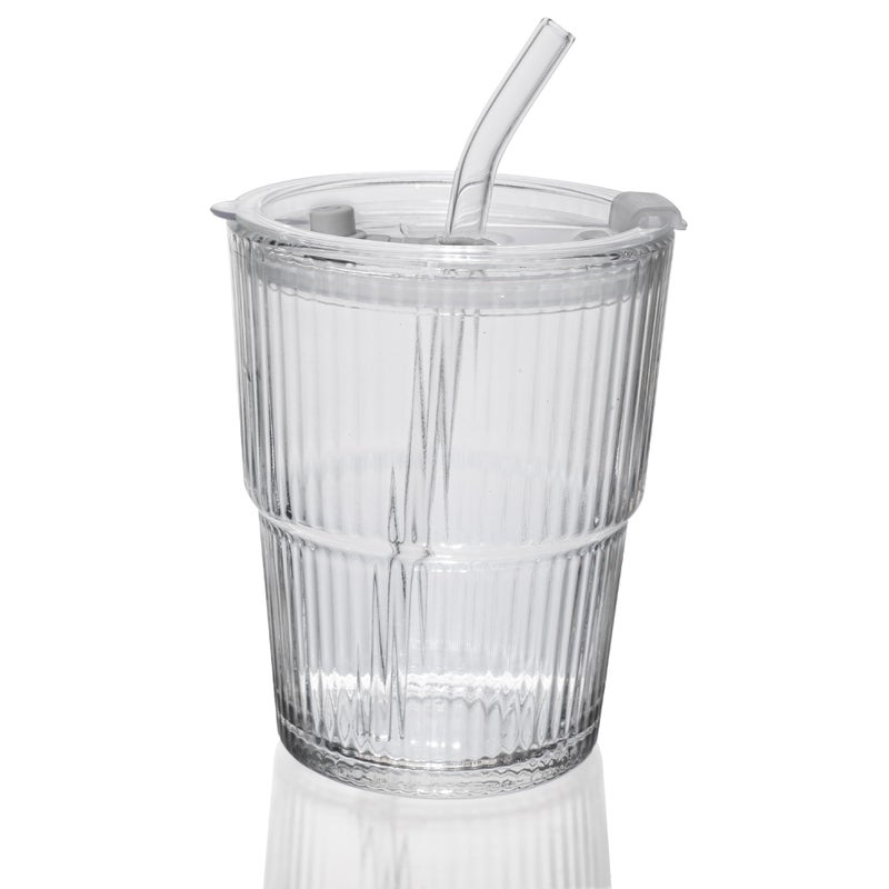 QWEZXO 13OZ400ML Ice Coffee Glass Tumbler Thick Wall Water Glass Cup Mug Tea with Straw and Lid Sealed Carry On Clear - Image 2