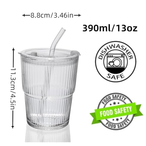 QWEZXO 13OZ400ML Ice Coffee Glass Tumbler Thick Wall Water Glass Cup Mug Tea with Straw and Lid Sealed Carry On Clear - Image 3