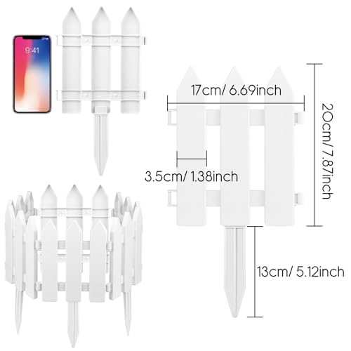 PLULON 24 Pieces Garden Fence with 24 Pieces Fence Insert White Plastic Fence Garden Picket Fence Edgings Lawn Flowerbeds Plant Borders Decorative Garden Yard - Image 2