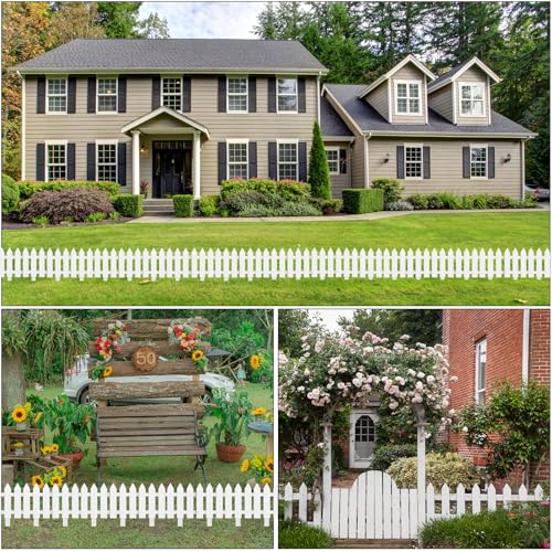 PLULON 24 Pieces Garden Fence with 24 Pieces Fence Insert White Plastic Fence Garden Picket Fence Edgings Lawn Flowerbeds Plant Borders Decorative Garden Yard - Image 5