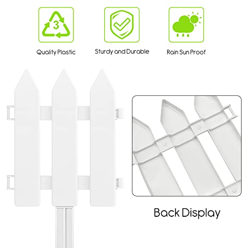 PLULON 24 Pieces Garden Fence with 24 Pieces Fence Insert White Plastic Fence Garden Picket Fence Edgings Lawn Flowerbeds Plant Borders Decorative Garden Yard - Image 4