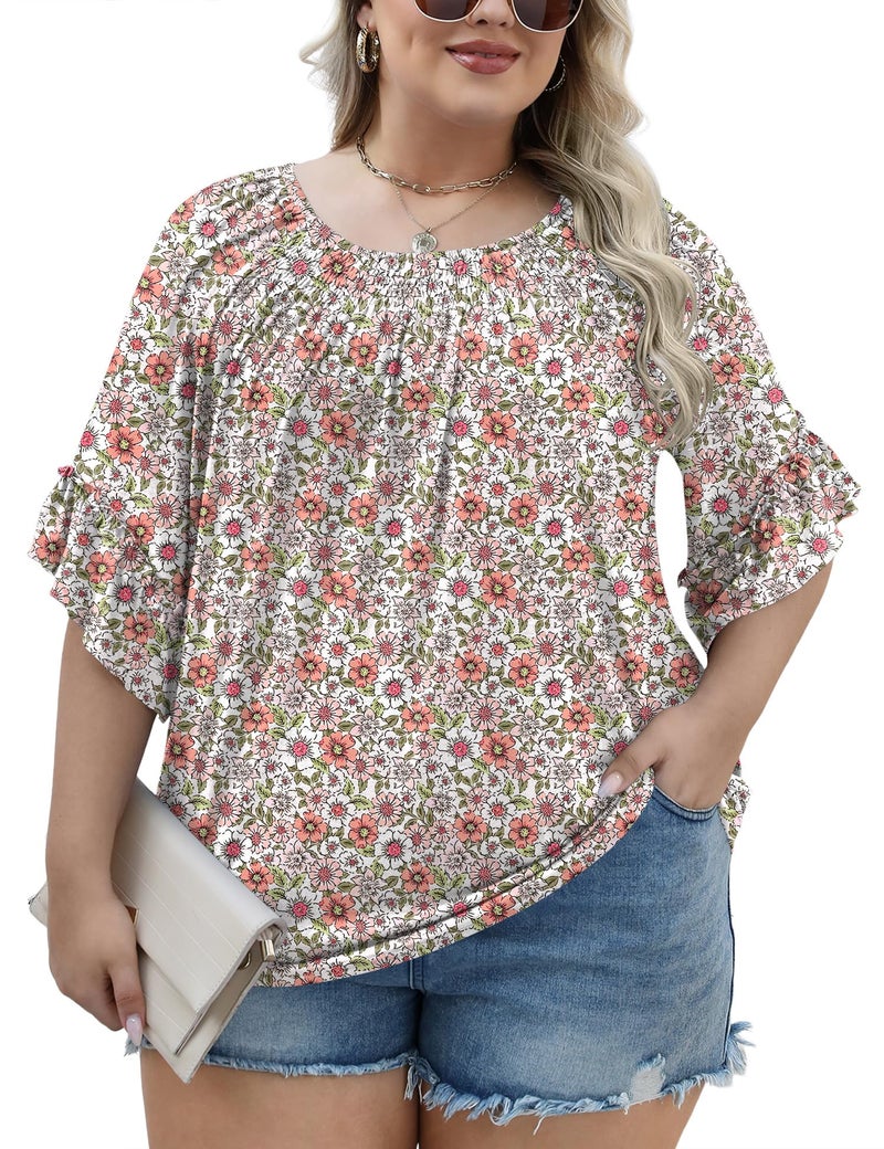 Micoson Plus Size Spring Clothes for Women Womens Tunic Tops Peasant Blouses 3/4 Sleeve Boho Shirts Crew Neck Loose T Shirt - Image 4