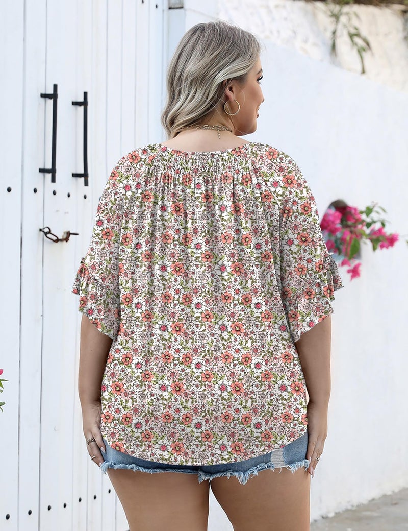 Micoson Plus Size Spring Clothes for Women Womens Tunic Tops Peasant Blouses 3/4 Sleeve Boho Shirts Crew Neck Loose T Shirt - Image 2
