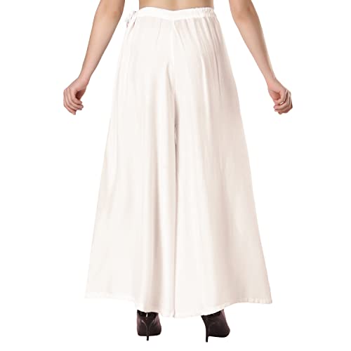 CoreFab Super Soft Flared Solid Loose Fit Rayon Sharara Pant Palazzo for Women's and Girl's_WH.32 White - Image 3