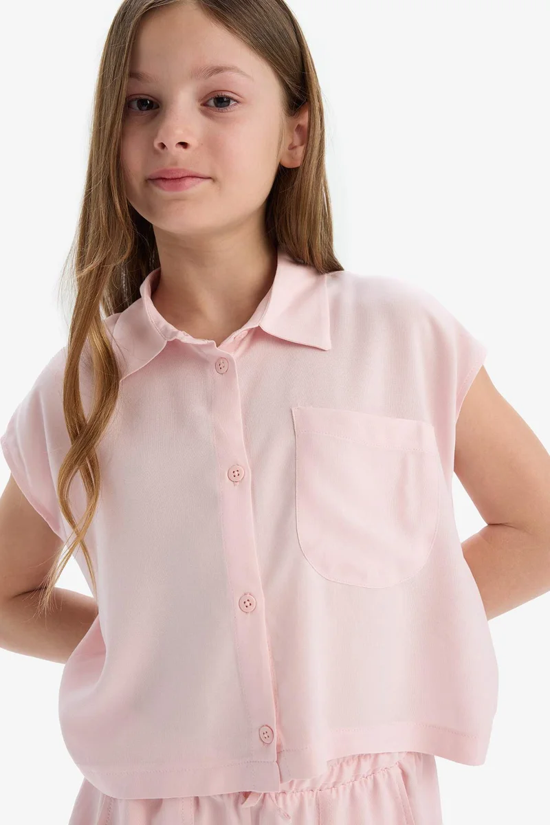 ديفاكتو Girl Cotton Short Sleeve Crop Shirt