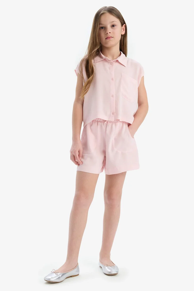 ديفاكتو Girl Cotton Short Sleeve Crop Shirt