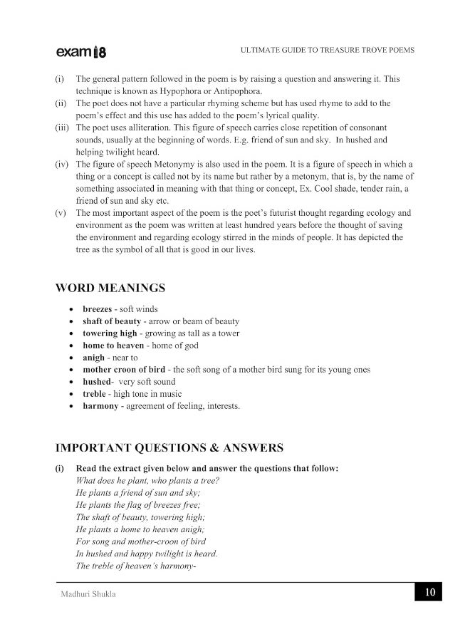 EXAM18 Icse English Treasure Trove Ultimate Guide To Poems - Class 9 & 10 (2020-21 Session)