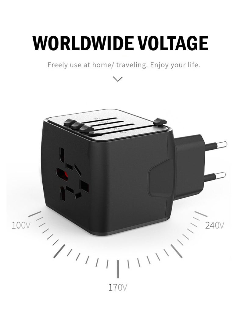 TRAVEL Universal Travel Adapter | 3 USB Ports + 1 Type C Charging Port | Compatible with US/EU/UK/AU Plugs | Compact & Multi-Voltage for Global Travel  - Image 3