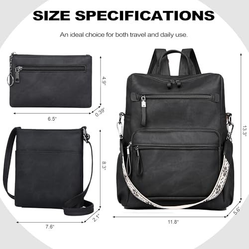 Dora & Liz Backpack Purse for Women, Pu Leather Designer Travel Backpack, Fashion Work Ladies Shoulder Bag Handbag (Black-3) - Image 3