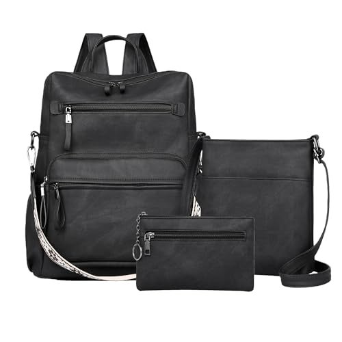 Dora & Liz Backpack Purse for Women, Pu Leather Designer Travel Backpack, Fashion Work Ladies Shoulder Bag Handbag (Black-3) - Image 1
