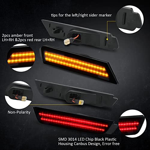 Bestview Smoked LED Side Marker Lights for Chevy Camaro 2010-2015, Front Rear Bumper Sidemarker Lamps Reflectors, Amber & Red(4 PCS) - Image 4