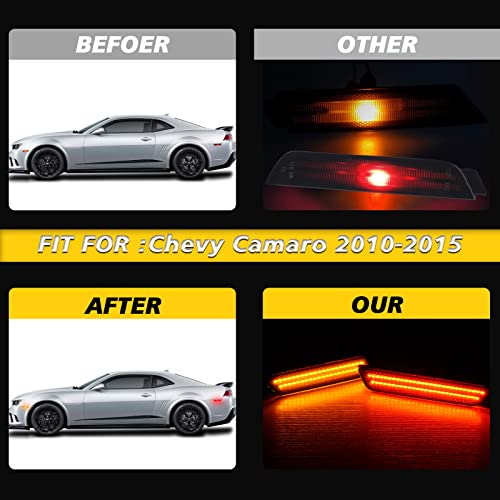 Bestview Smoked LED Side Marker Lights for Chevy Camaro 2010-2015, Front Rear Bumper Sidemarker Lamps Reflectors, Amber & Red(4 PCS) - Image 3