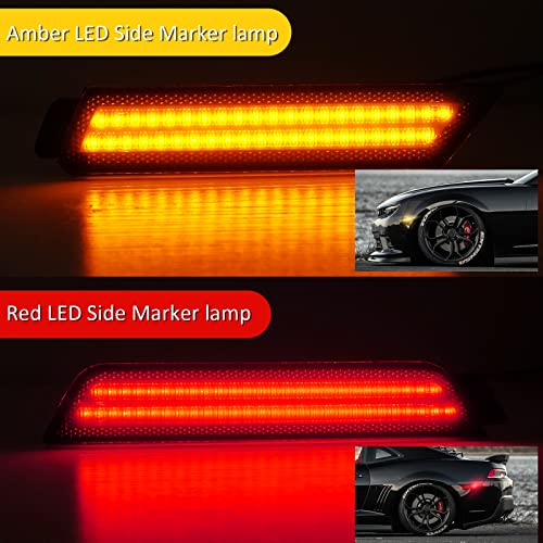 Bestview Smoked LED Side Marker Lights for Chevy Camaro 2010-2015, Front Rear Bumper Sidemarker Lamps Reflectors, Amber & Red(4 PCS) - Image 2